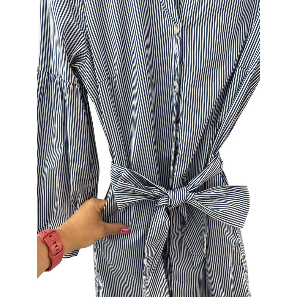 J. McLaughlin Millbury White & Navy Striped Poplin Dress Pockets Size Large - Picture 5 of 10
